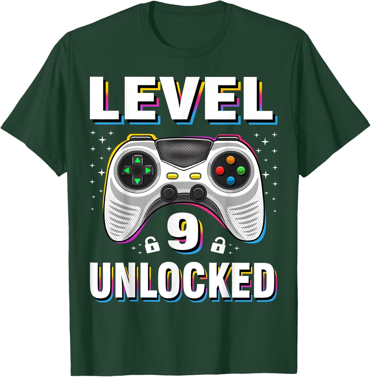9th Birthday Boy Level 9 Unlocked Video Gamer 9 Years Old T-Shirt - T-Shirt | Forest