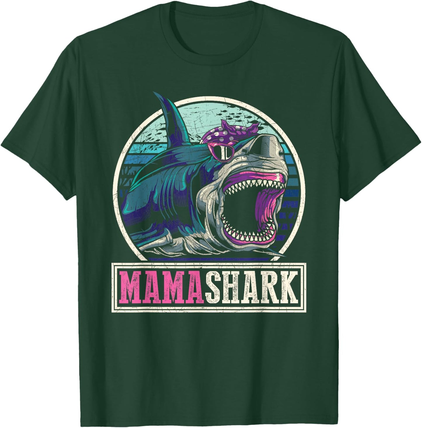 Retro Sea Monster Mommy Gift Whale Animal Family Mama Shark T-Shirt - T-Shirt | Forest