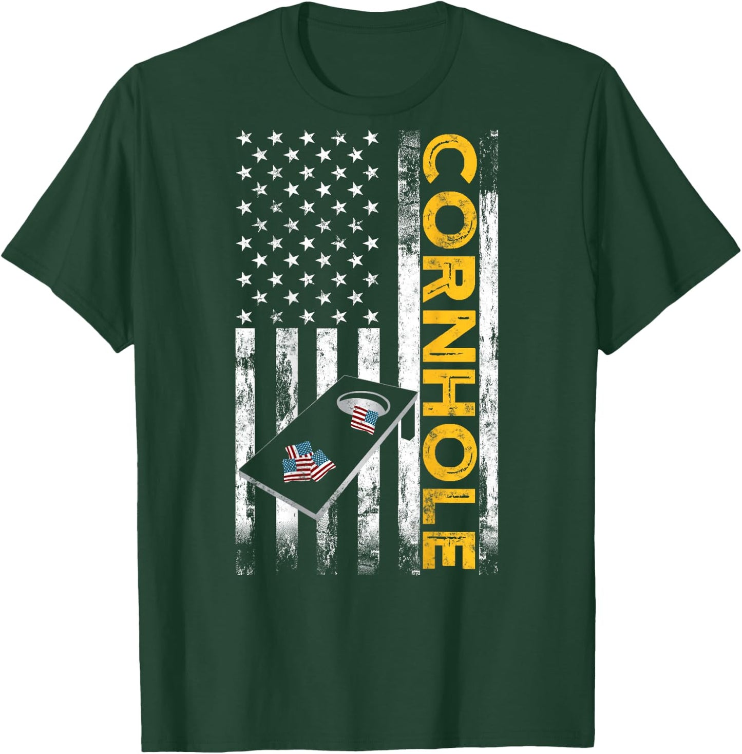 Patriotic Cornhole Player USA American Flag Corn Hole Lover T-Shirt - T-Shirt | Forest