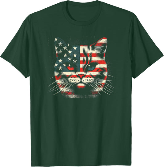 4th Of July American Flag Patriotic cat Kids Men T-Shirt - T-Shirt | Forest