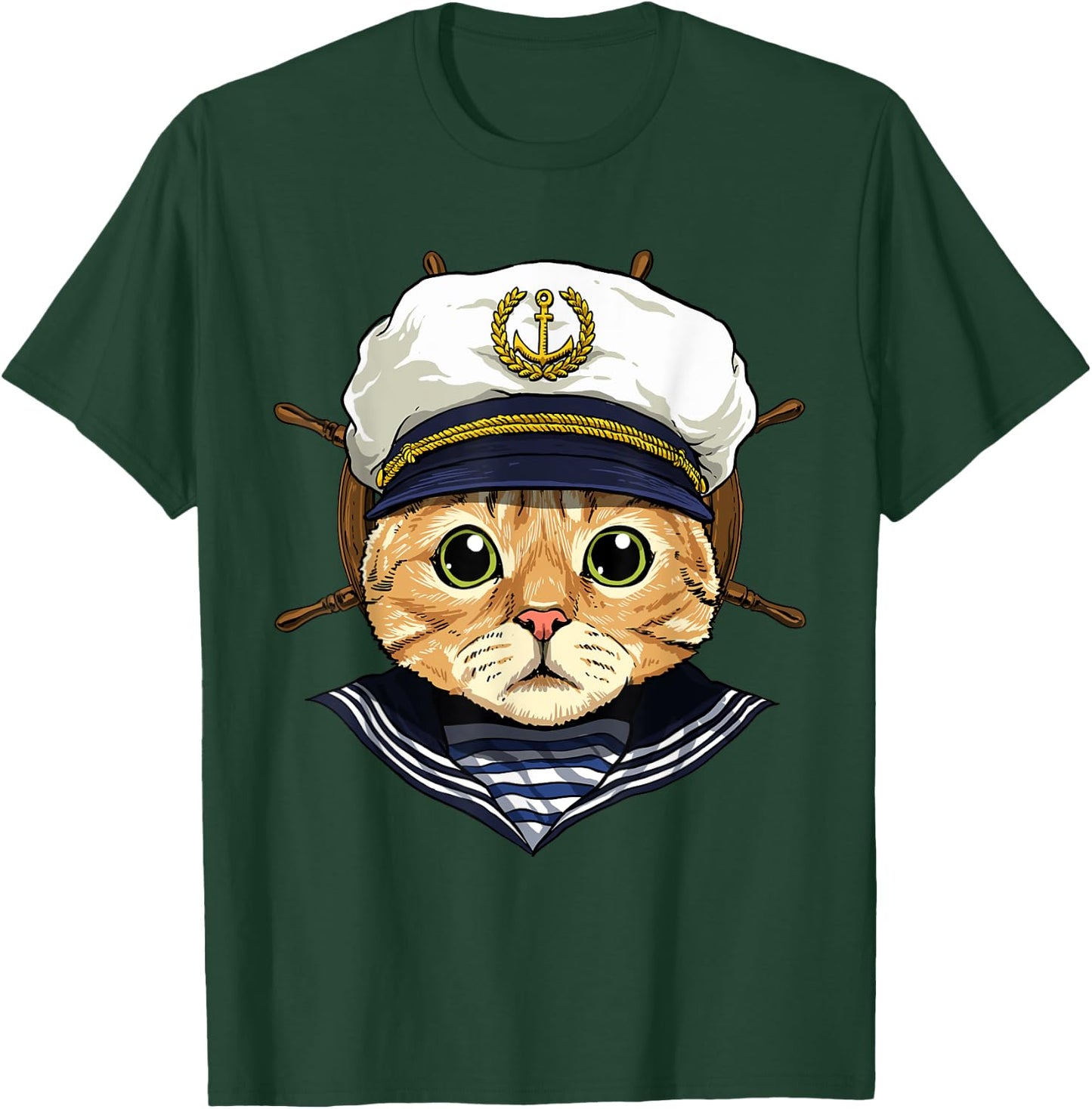 Boat Captain Cat Sailing Boat Lover Owners Sailor Cat Lover Women Girls Kids T-Shirt - T-Shirt | Forest