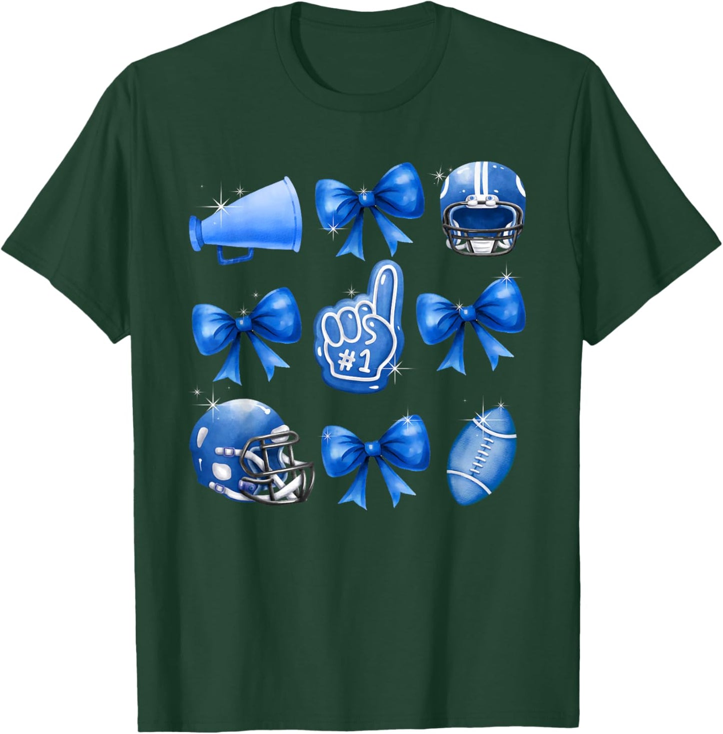 Football Coquette Bow Football Mom Game Day Women Girls Kids T-Shirt - T-Shirt | Forest