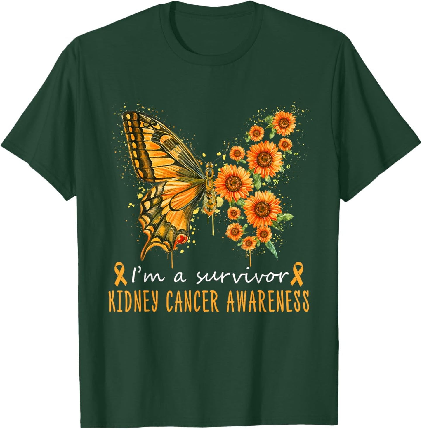 Orange Butterfly Im A Survivor Kidney Cancer Awareness T-Shirt - T-Shirt | Forest