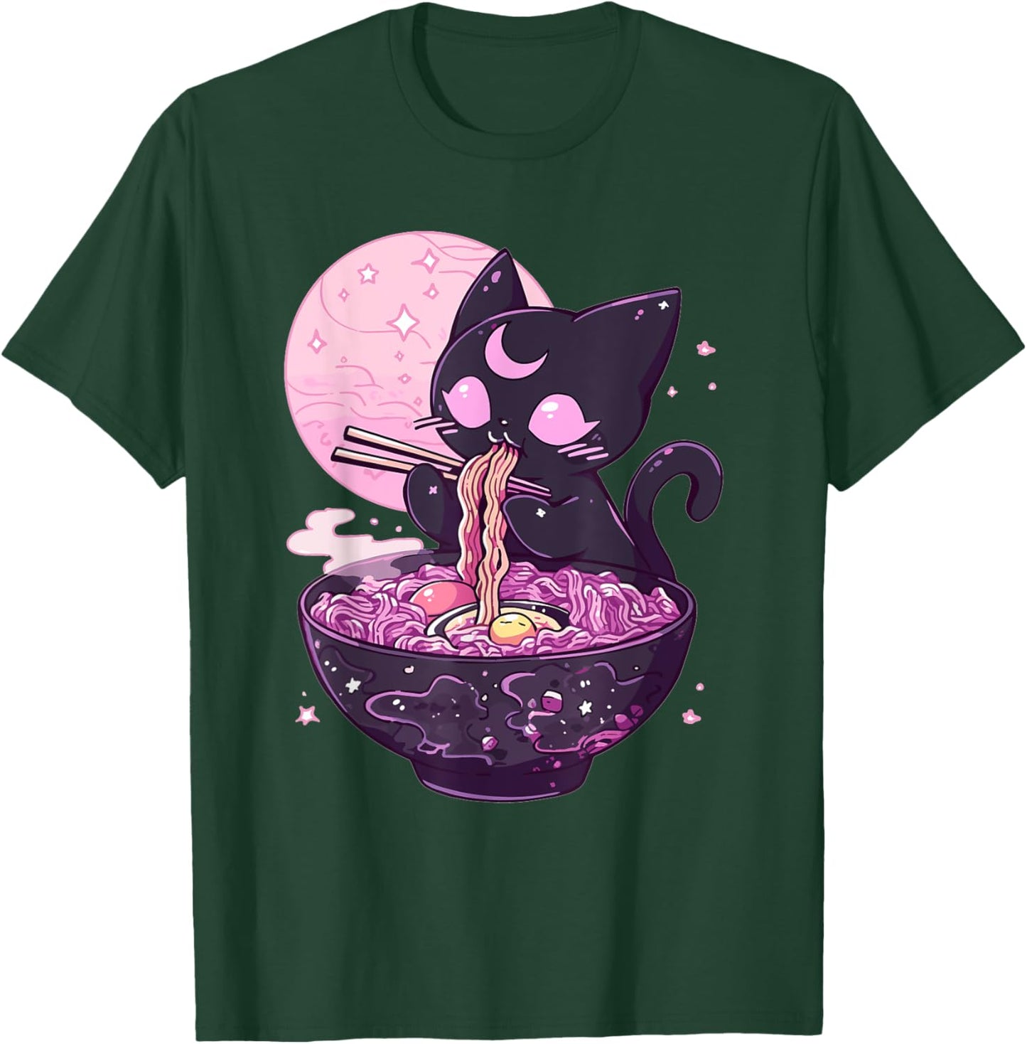 Pastel Goth Aesthetic Kawaii Creepy Cat Eating Ramen Noodles T-Shirt - T-Shirt | Forest