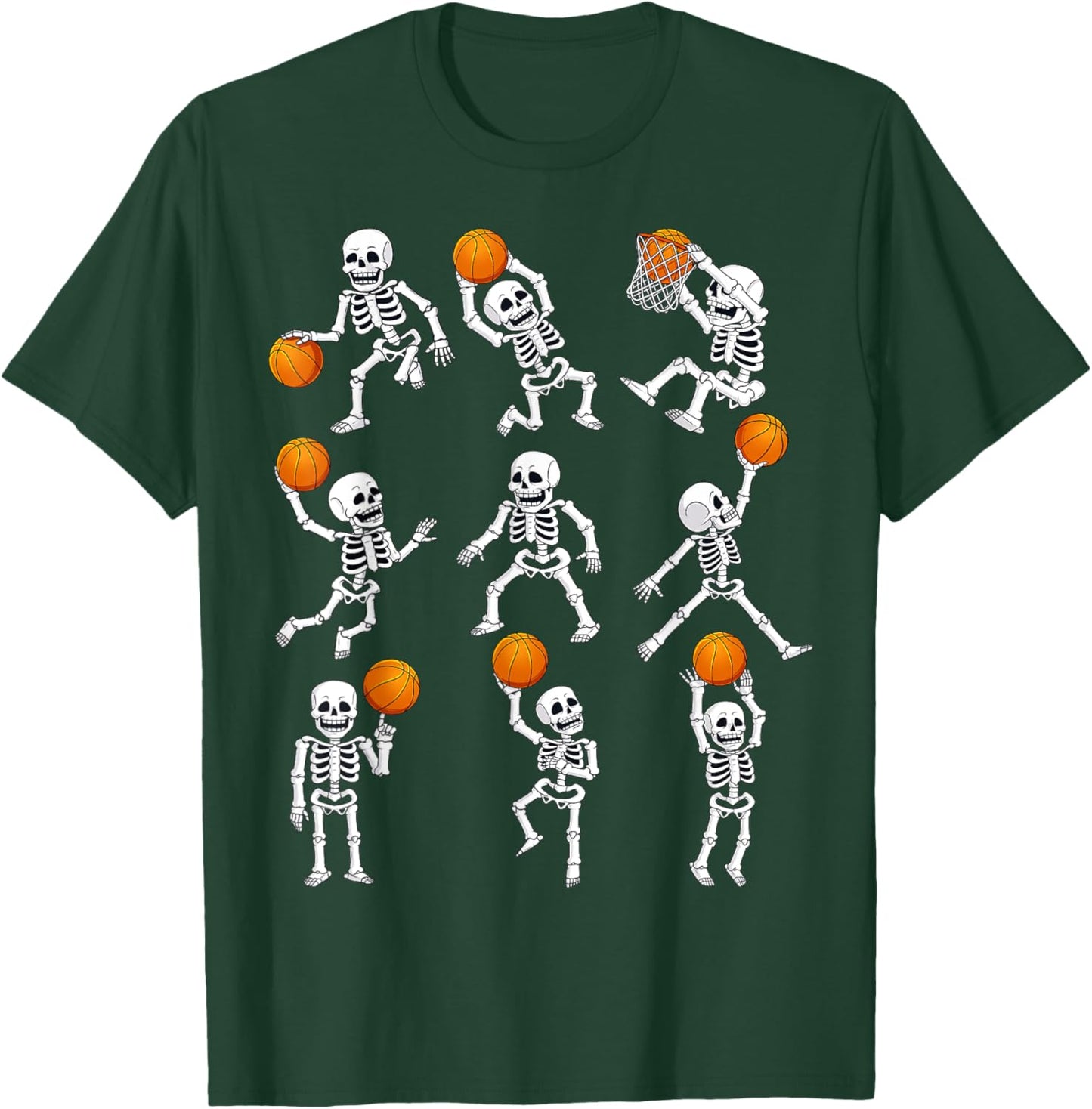 Halloween Basketball Skeletons Dunking Dribble Boys Kids T-Shirt - T-Shirt | Forest