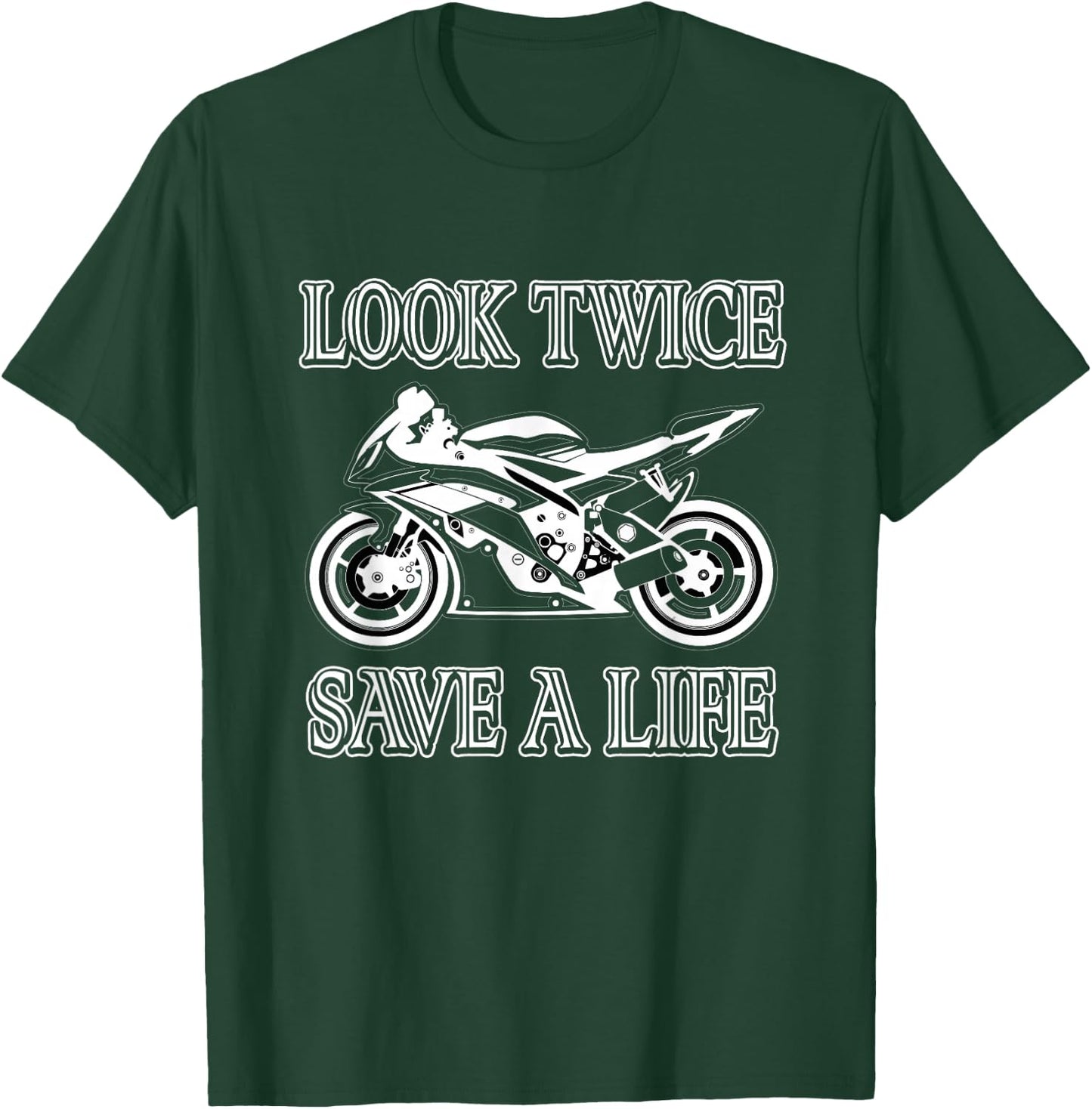 Motorrad-Bewusstseins-Sicherheits-Design -Adults Black Short Sleeve Classic Fit Small Look Twice Save A Life Motorcycle Safety T-Shirt - T-Shirt | Forest