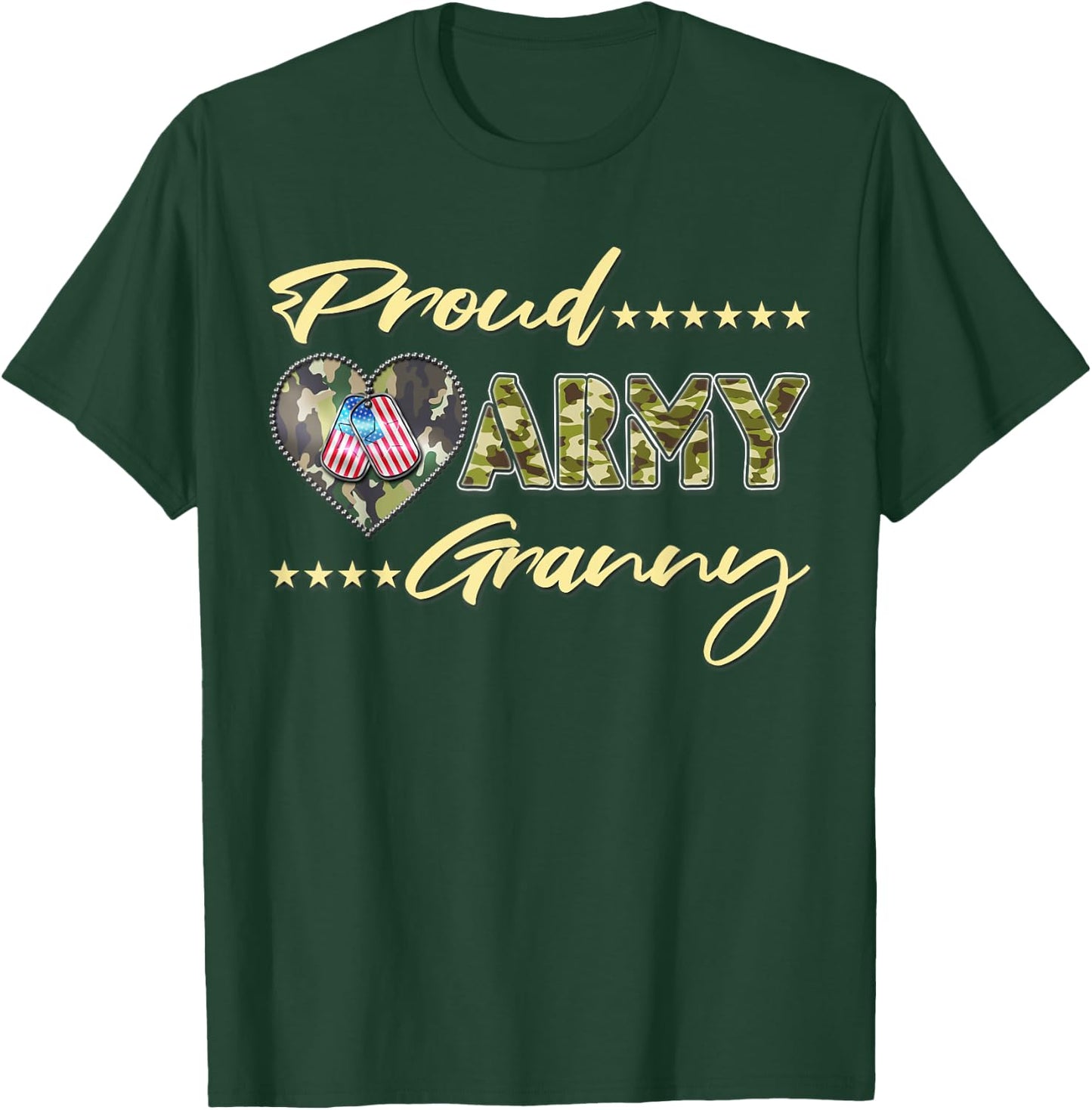 Proud Army Granny US Flag Dog Tag Family Military Grandma T-Shirt - T-Shirt | Forest
