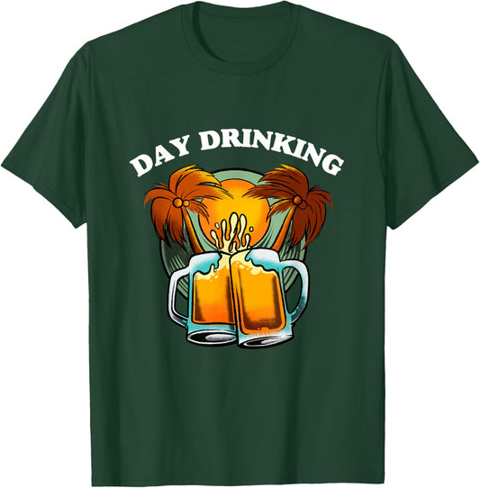 Day Drinking Men Women Retro Sunset Palm Trees T-Shirt - T-Shirt | Forest