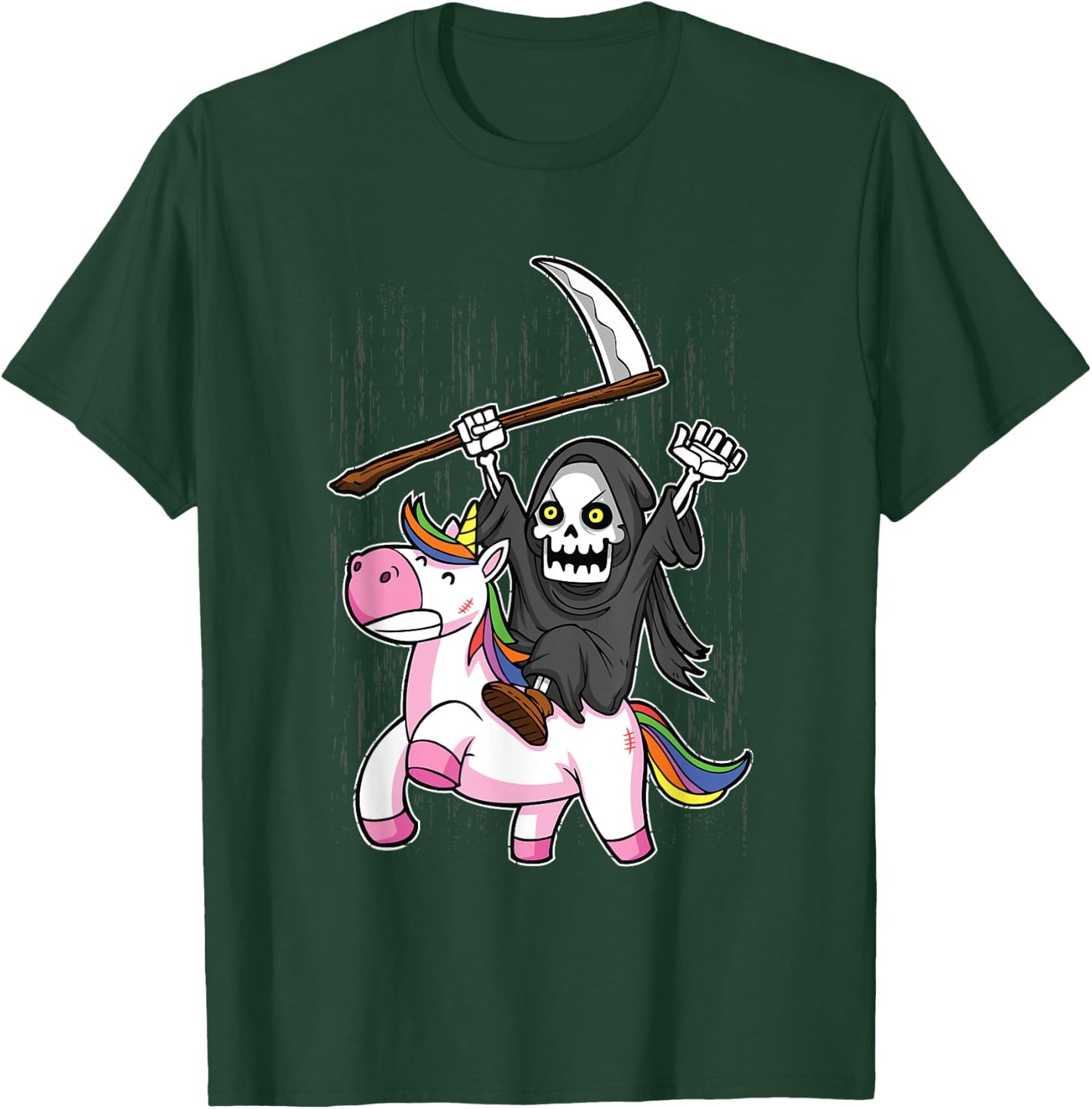 Death Metal Rock Music Halloween Grim Reaper Riding Unicorn T-Shirt - T-Shirt | Forest
