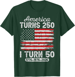 Vintage America Turns 250 I Turn 50 Patriotic 50th Birthday T-Shirt - T-Shirt | Forest