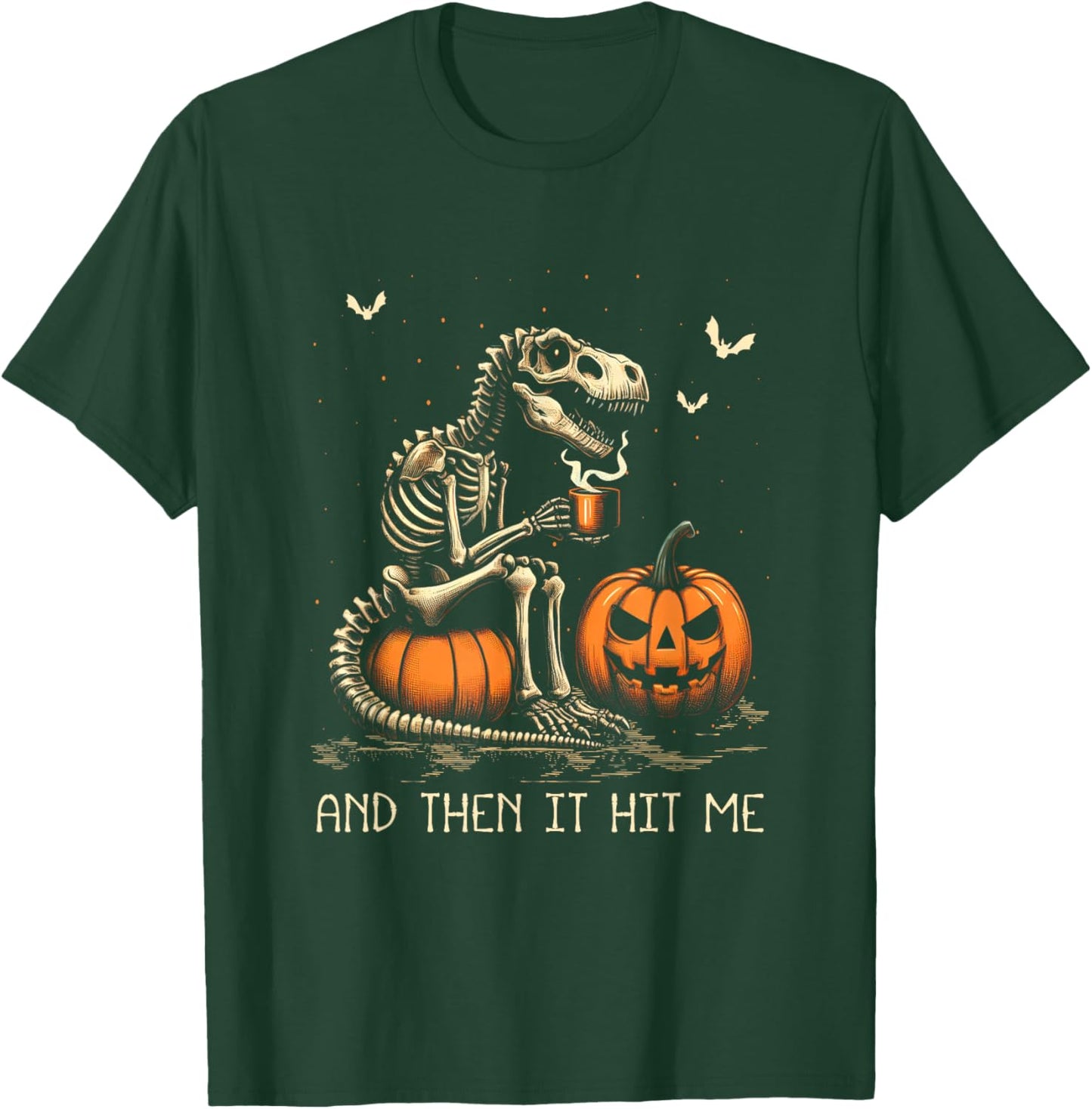 Halloween Dinosaur Skeleton Drinking Coffee Costume Goth T-Shirt - T-Shirt | Forest