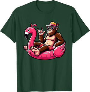 Bigfoot Sasquatch on Flamingo Pool Swimming Hawaii Beaches Men Women Kids T-Shirt - T-Shirt | Forest
