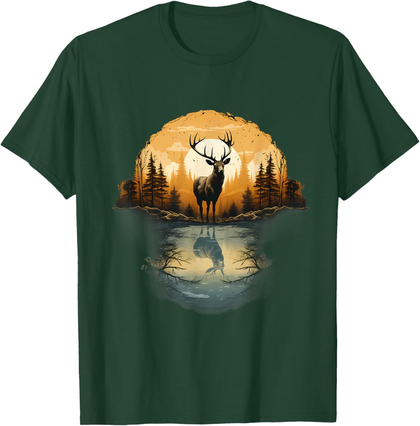 Deer Landscape Artwork Motif Animal Lovers Nature Wildlife T-Shirt - T-Shirt | Forest