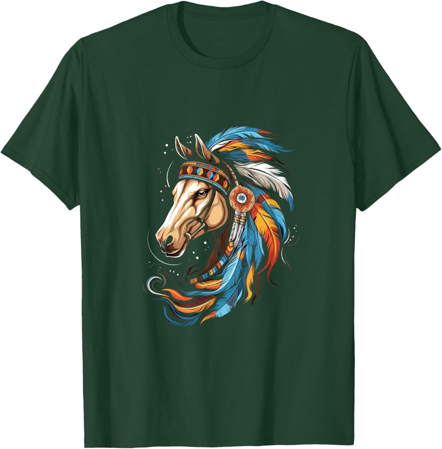 Indian Horse Headdress Feather Tribal Horses T-Shirt - T-Shirt | Forest