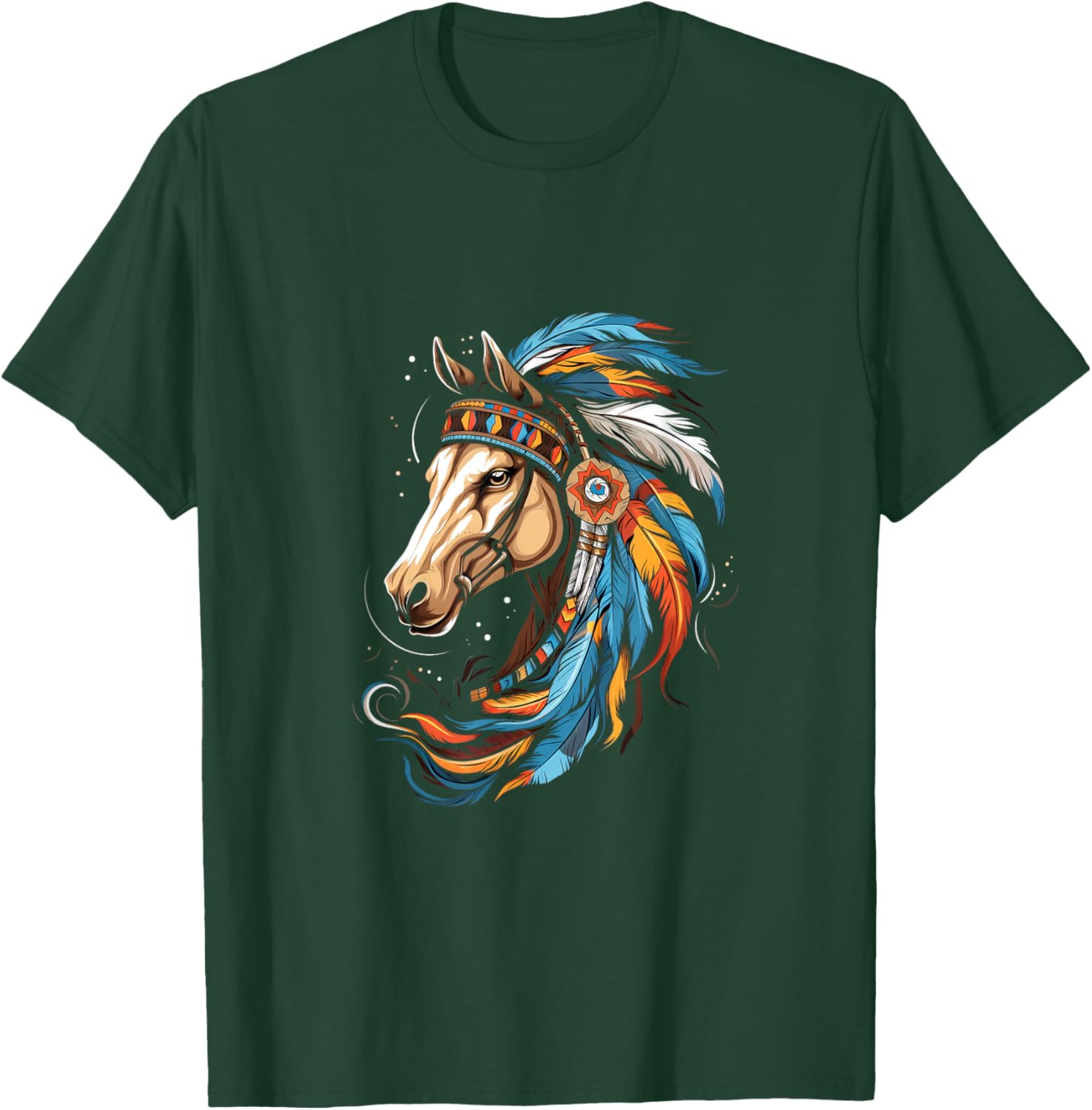 Indian Horse Headdress Feather Tribal Horses T-Shirt - T-Shirt | Forest