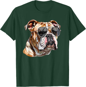 English Bulldog Dog Sunglasses Men Women Kids T-Shirt - T-Shirt | Forest