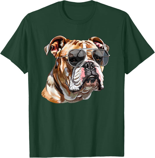 English Bulldog Dog Sunglasses Men Women Kids T-Shirt - T-Shirt | Forest