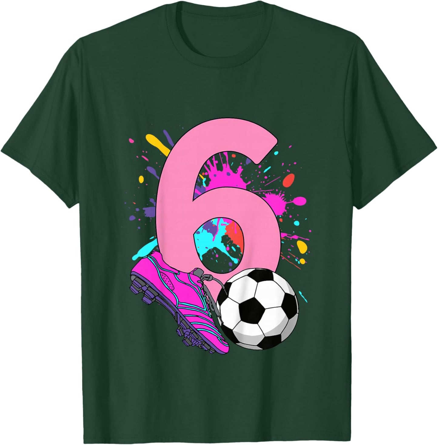 Kids 6th Birthday Girl Soccer Player Football 6 Years Old T-Shirt - T-Shirt | Forest