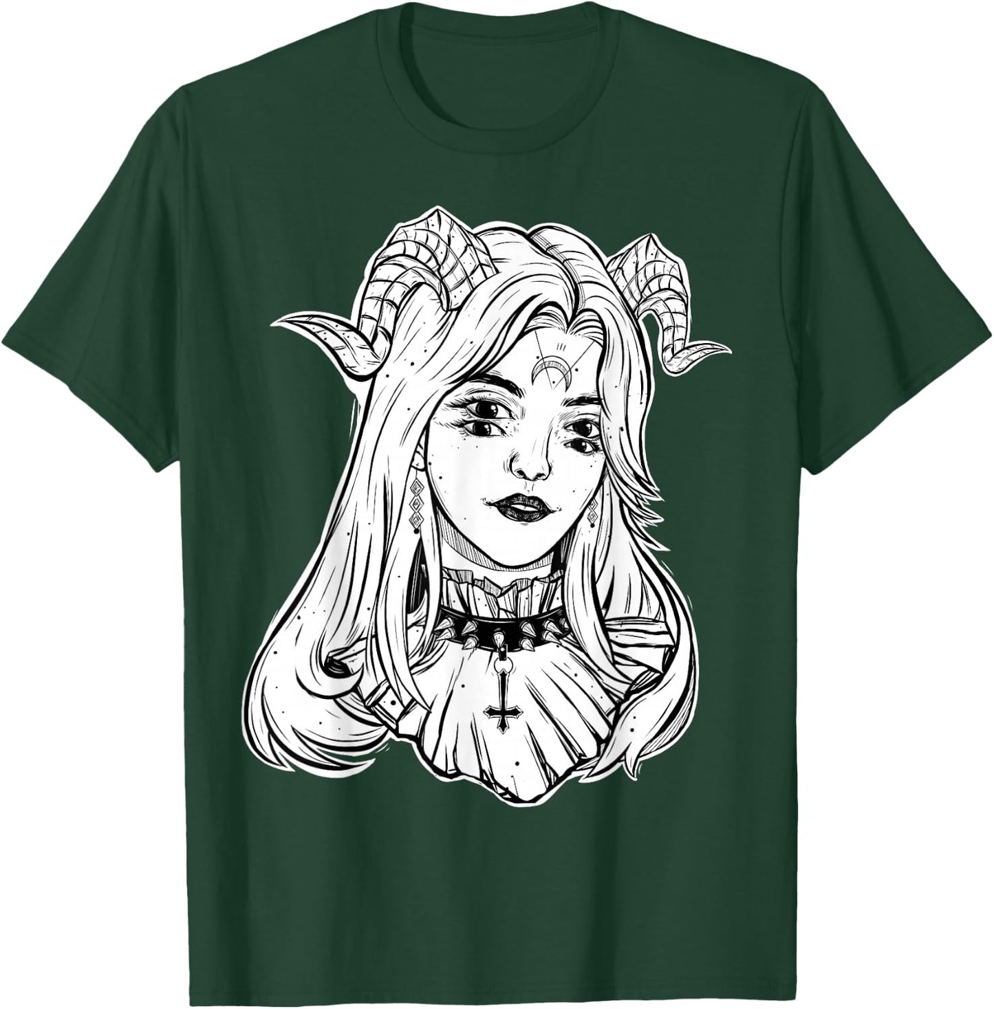 Devil Girl, Satanic Goth Choker Blackcraft Glitch Halloween T-Shirt - T-Shirt | Forest