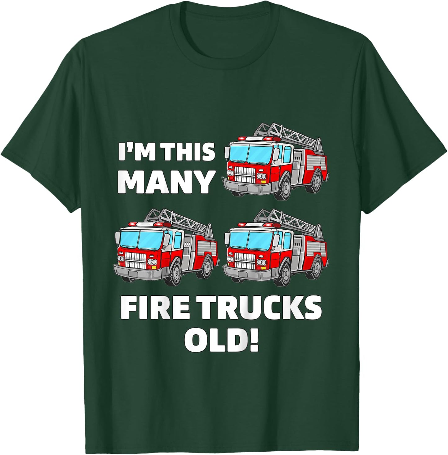 Kids Fire Truck 3rd Birthday Boy Toddler Firefighter 3 Three T-Shirt - T-Shirt | Forest