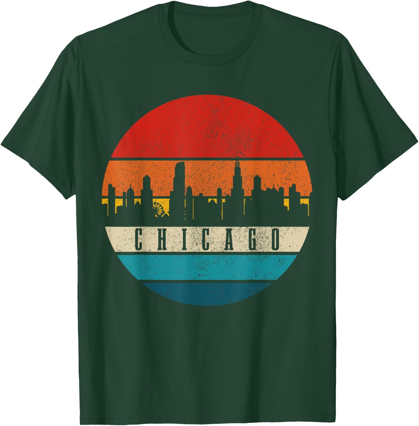Chicago Illinois Skyline Vintage USA America Souvenir T-Shirt - T-Shirt | Forest