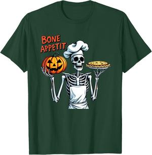 Funny Halloween Costume Skeleton Chef Pumpkin Bone Appetit T-Shirt - T-Shirt | Forest