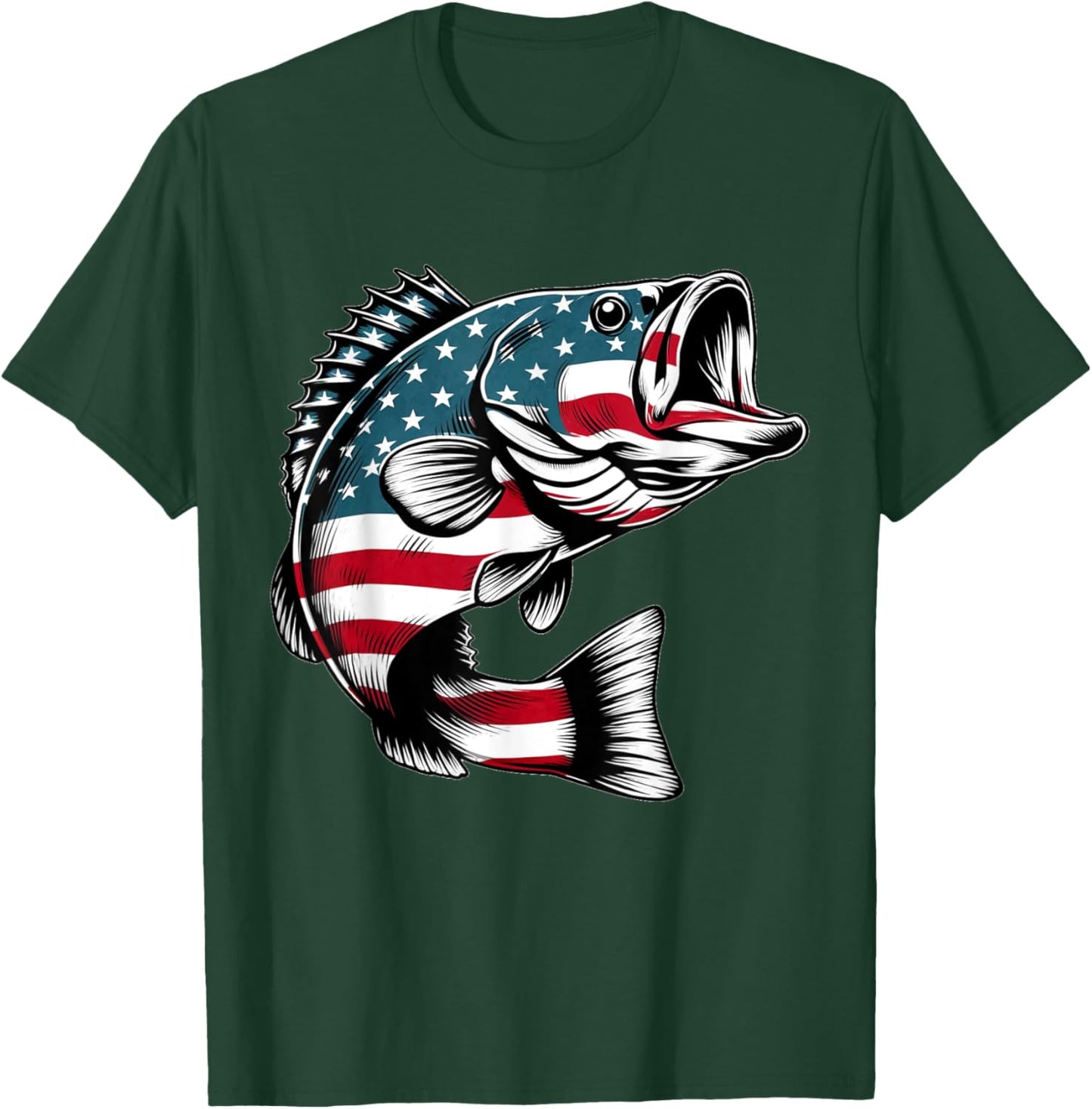 Bass American USA Flag Fishing Men T-Shirt - T-Shirt | Forest