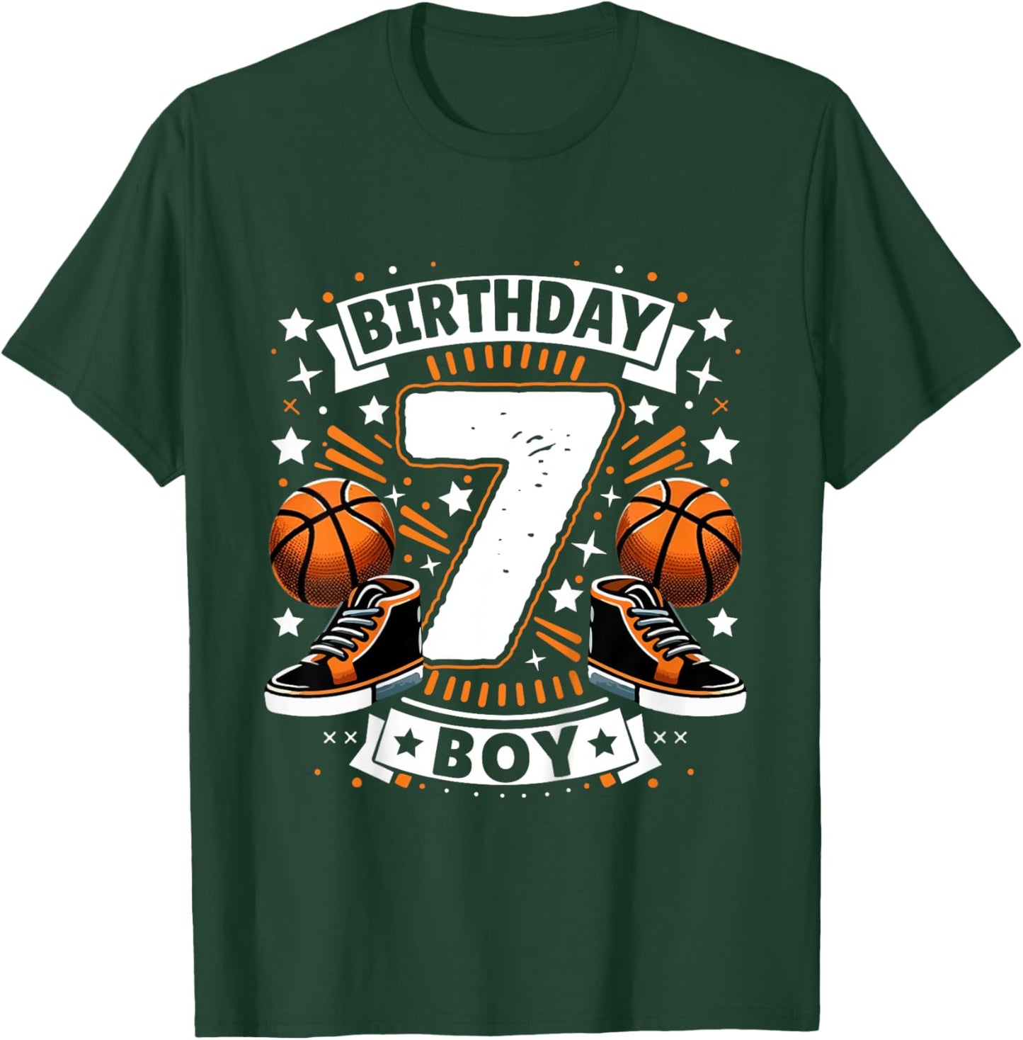 Kids 7th Birthday Boy 7 Year Old Boy Basketball Birthday Party T-Shirt - T-Shirt | Forest