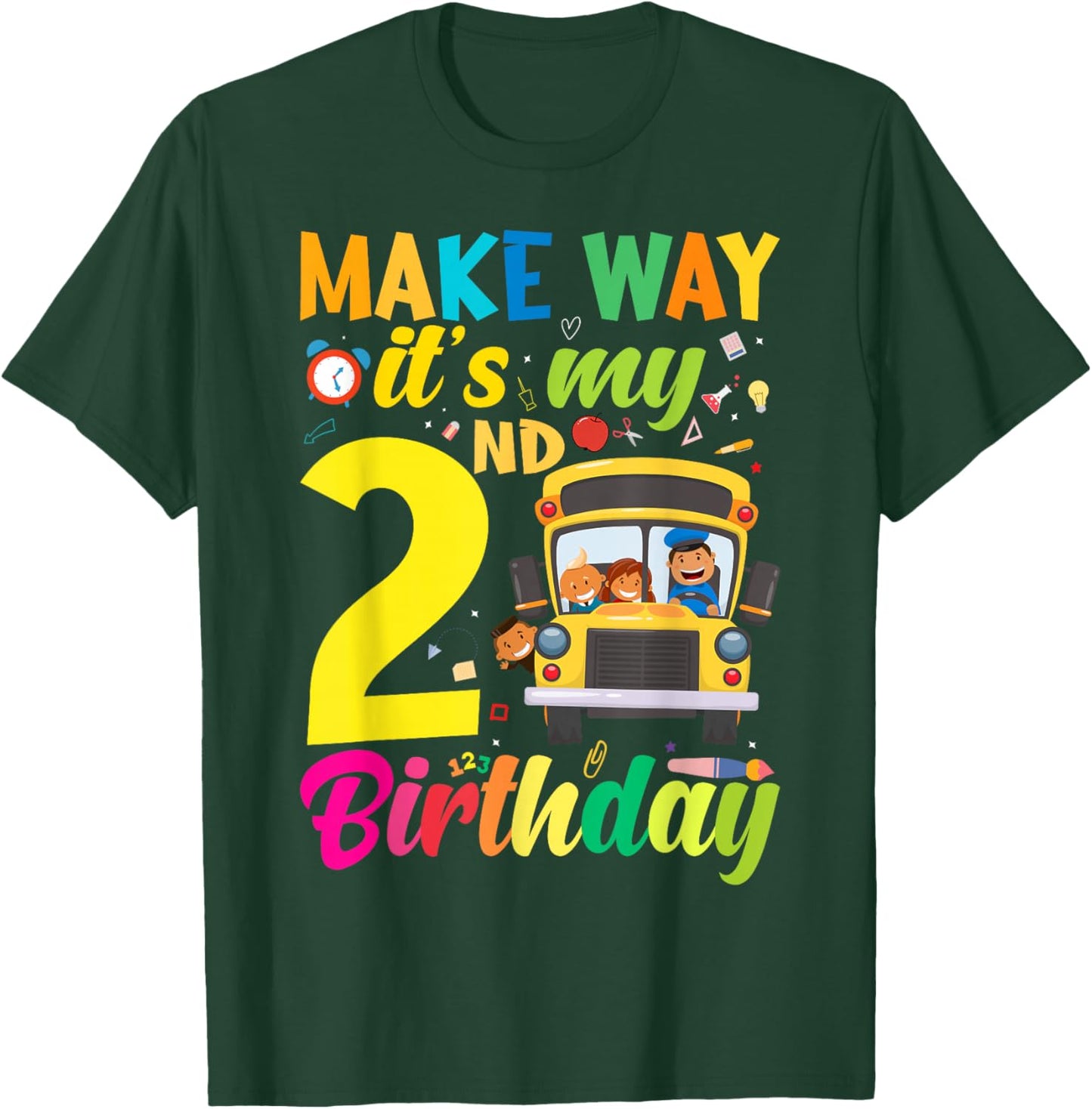 Make way it's my 2nd birthday School Bus Theme kids Party T-Shirt - T-Shirt | Forest