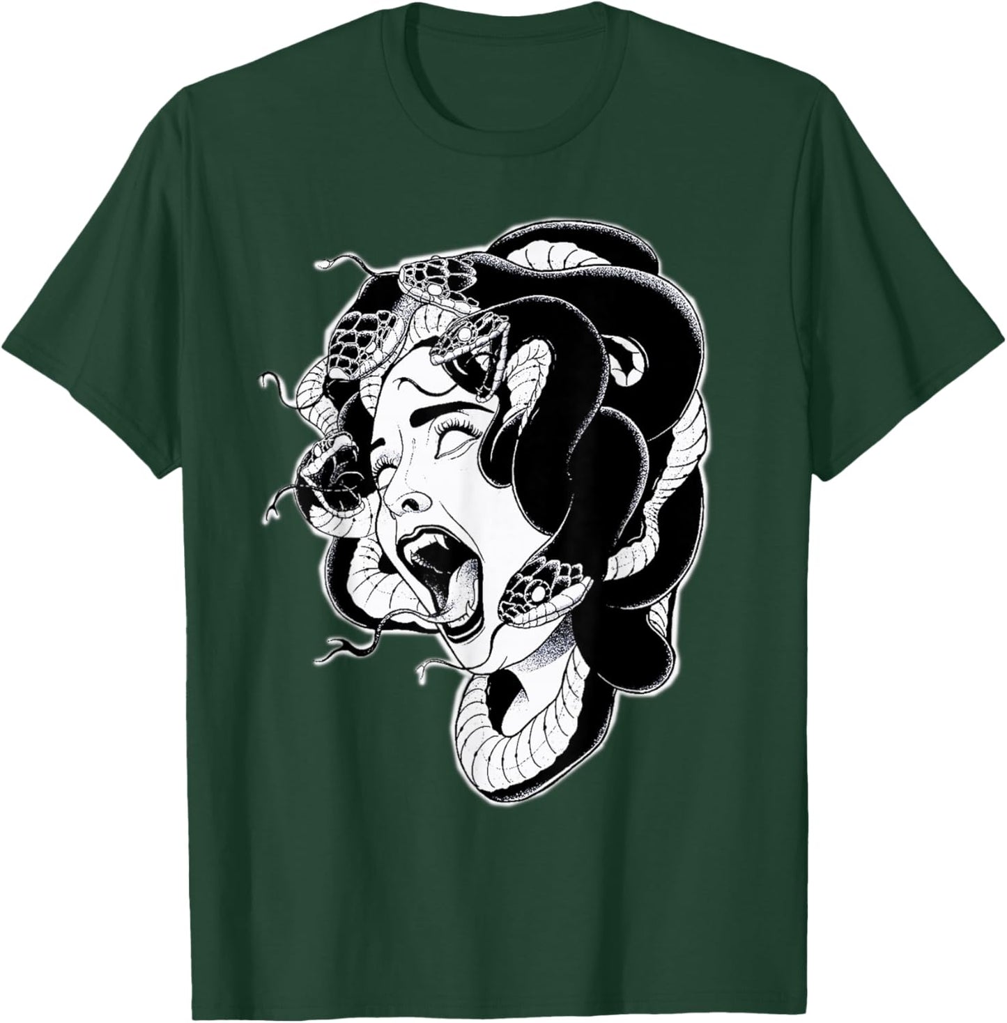 Medusa Blackwork Tattoo Flash T-Shirt - T-Shirt | Forest