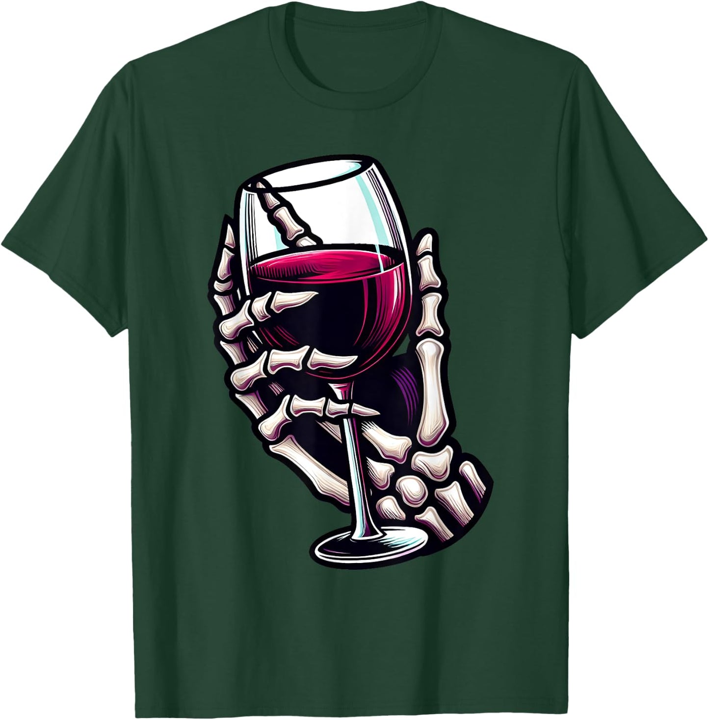 Funny Halloween Skeleton Hand Holding Wine Glass Costume T-Shirt - T-Shirt | Forest