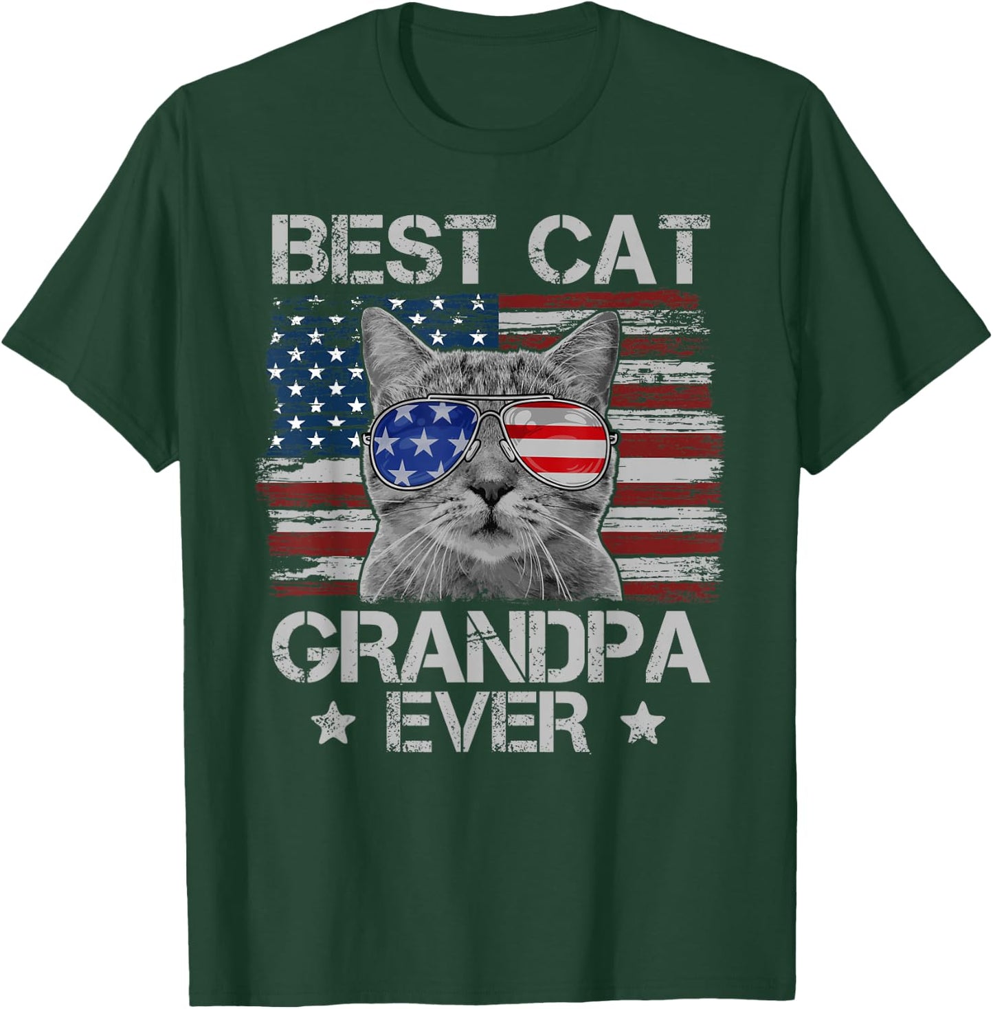 Best Cat Grandpa Ever American Flag Patriotic 4th of July T-Shirt - T-Shirt | Forest