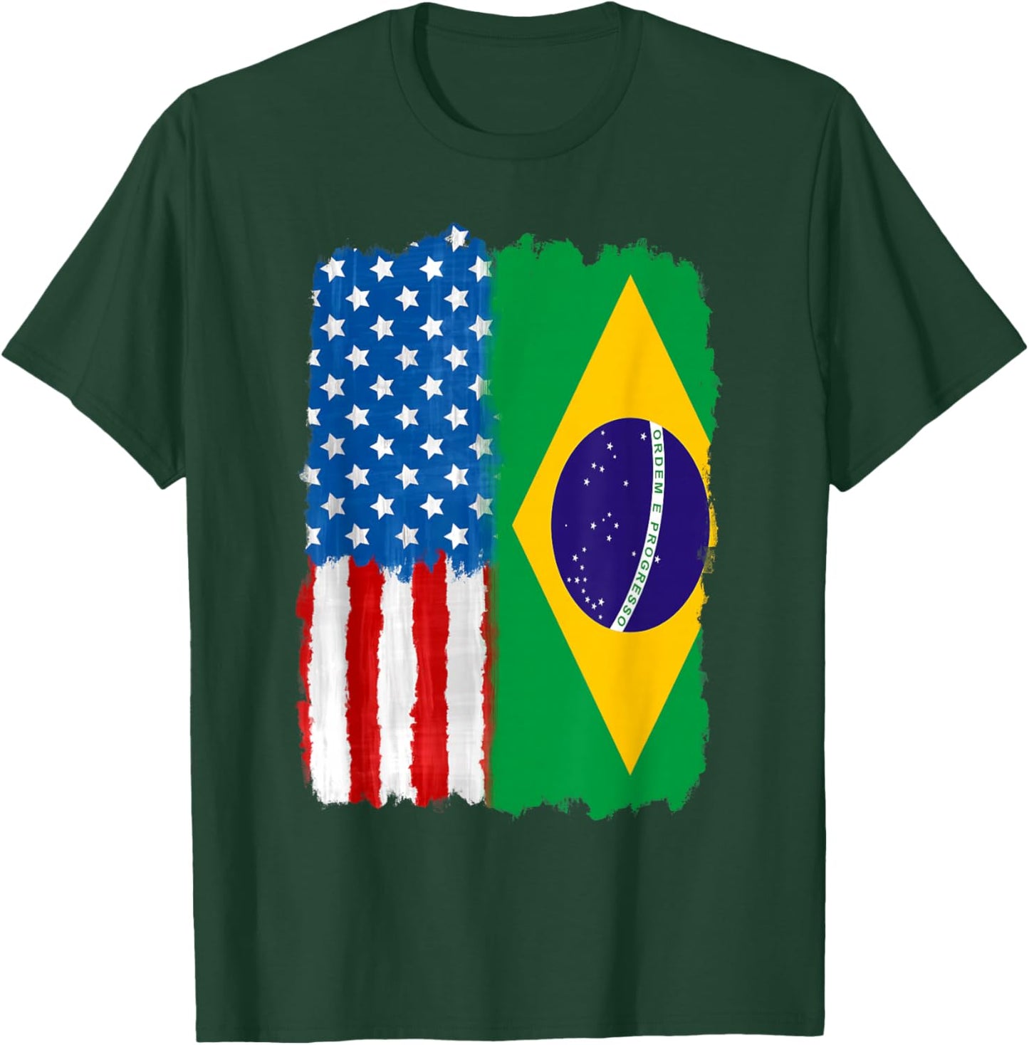 Half American And Brazilian America Brazil Usa Us Flag Roots T-Shirt - T-Shirt | Forest