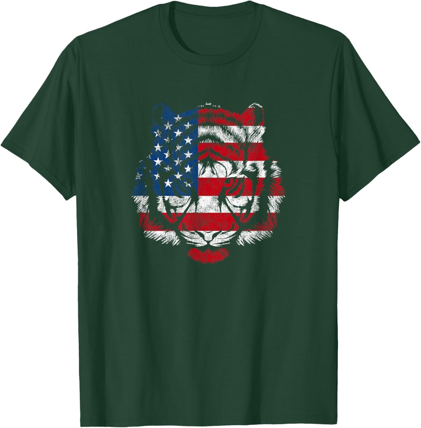Funny American Tiger Patriotic USA Flag 4th Of July Women Men T-Shirt - T-Shirt | Forest