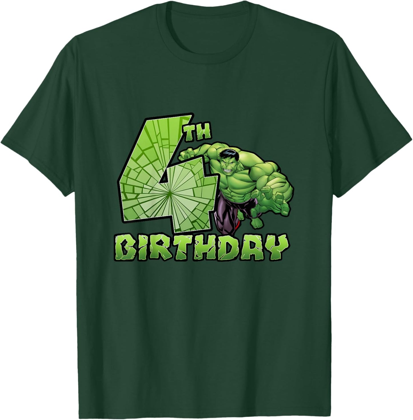 Kids Marvel Avengers Classic Hulk Smashing 4th Birthday T-Shirt - T-Shirt | Forest