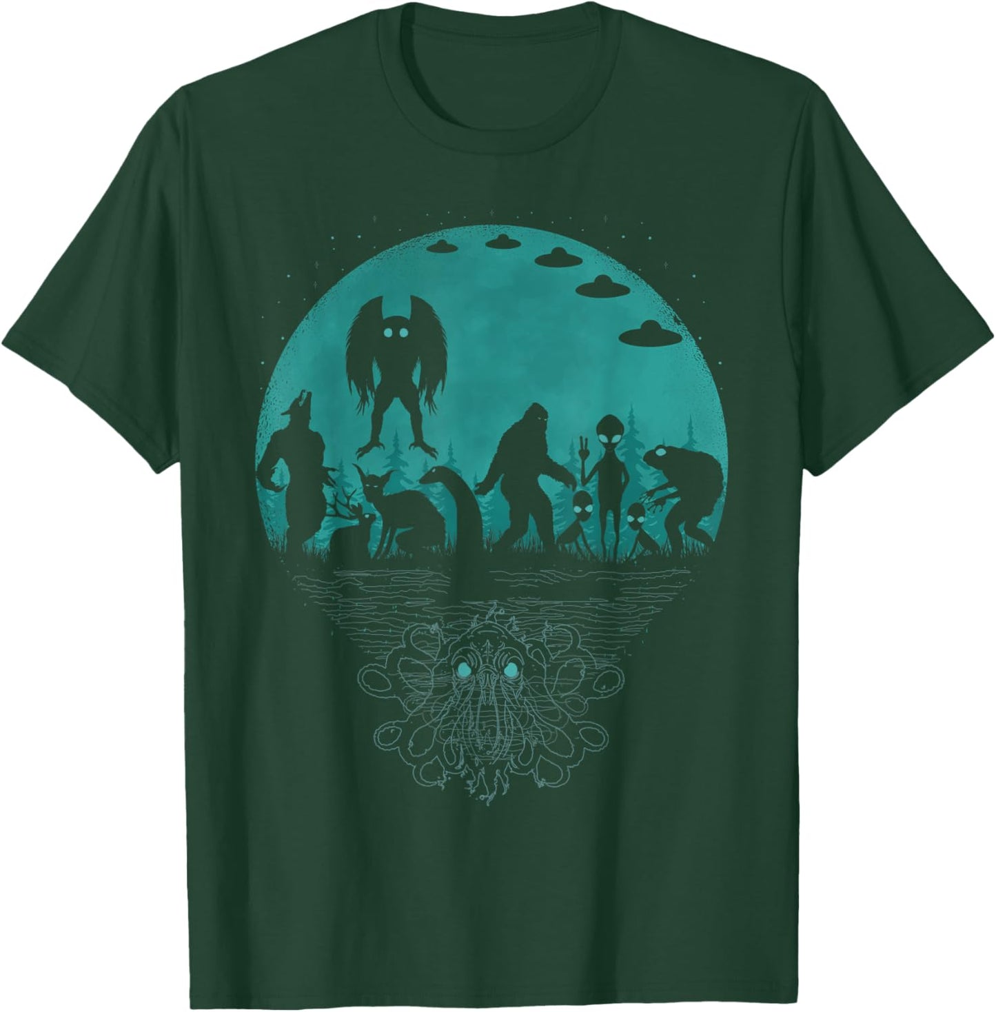 Bigfoot Loch Ness Monster Mothman And Aliens! Funny Cryptid T-Shirt - T-Shirt | Forest
