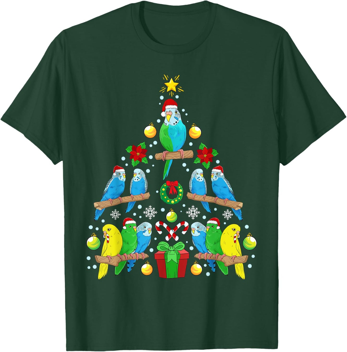 Animals Christmas Tree Presents Budgie Christmas Tree Bird T-Shirt - T-Shirt | Forest