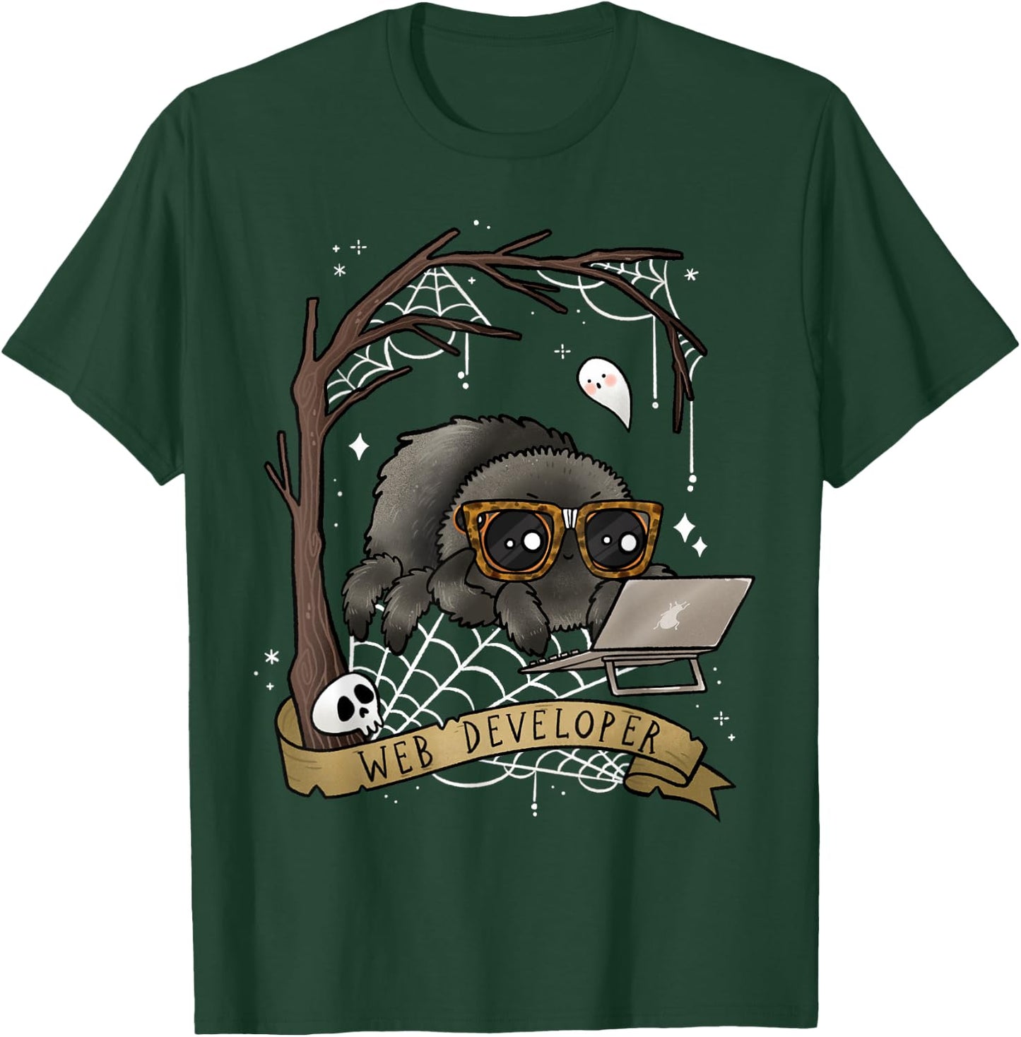 Web Developer Funny Spooky Cute Spider Halloween Computer T-Shirt - T-Shirt | Forest