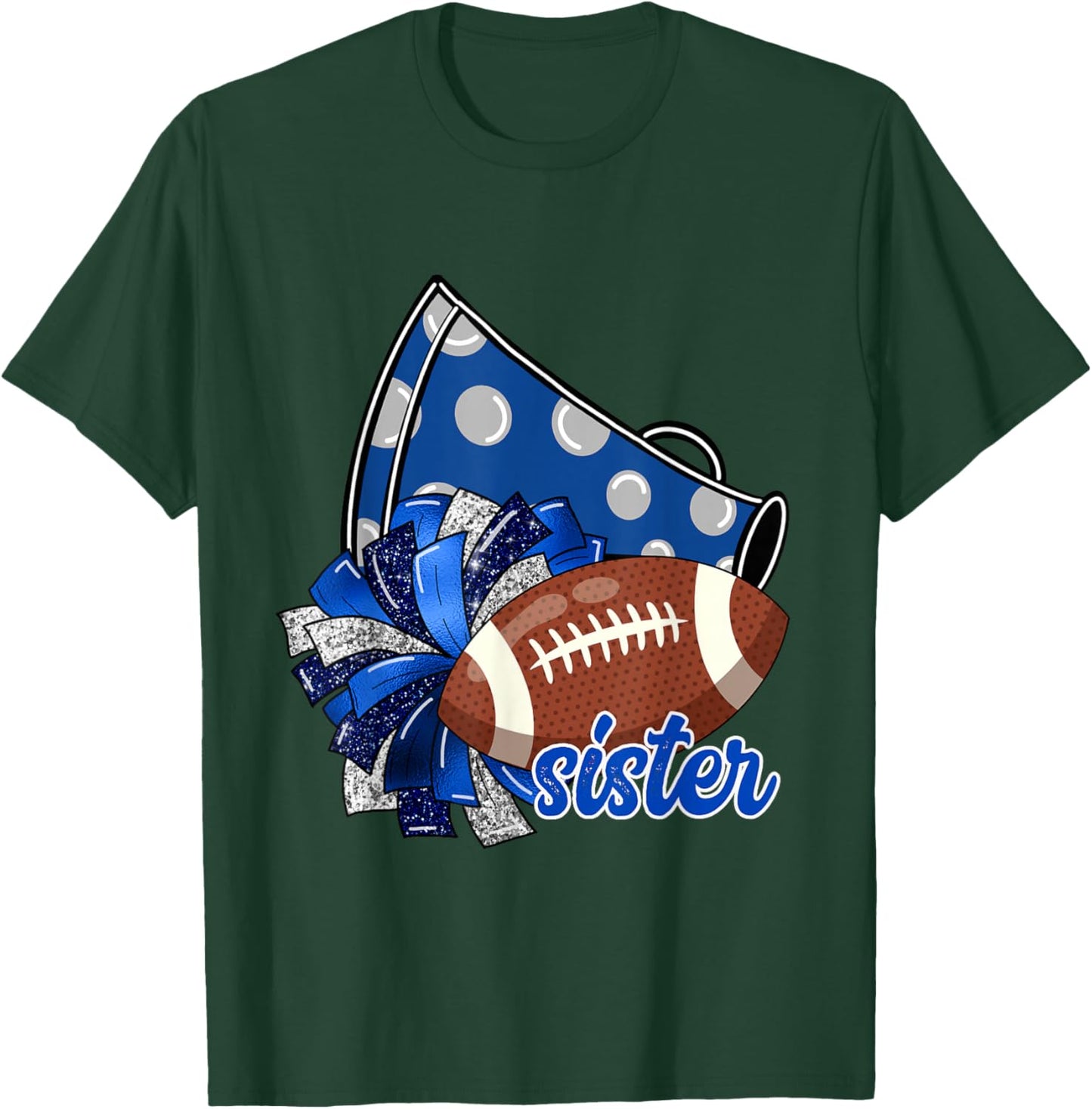 Cheer Sister Shirt, Megaphone Pom Pom Football Blue T-Shirt - T-Shirt | Forest