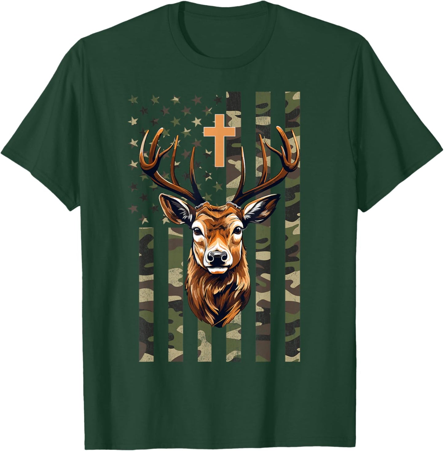 Christian Deer Hunting Camo American Flag, Christian Hunting T-Shirt - T-Shirt | Forest