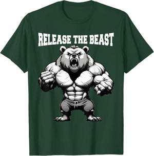Release The Beast Bodybuilder Grizzly Bear Weightlifter T-Shirt - T-Shirt | Forest
