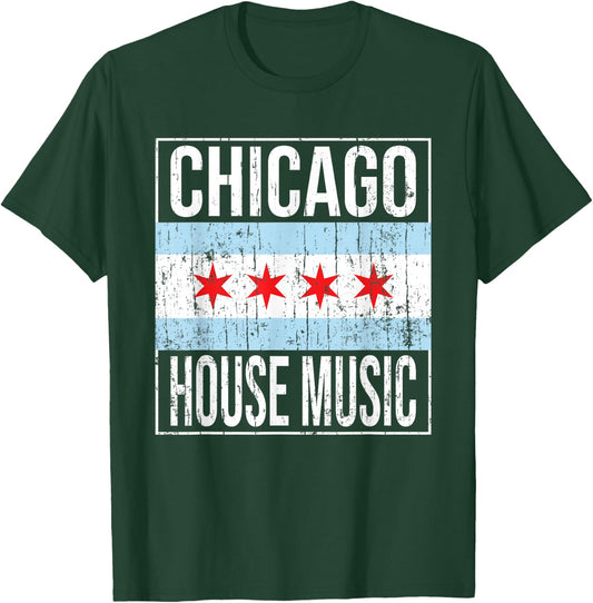 Chicago House Music - Stylish Flag Vintage Dance Music DJ T-Shirt - T-Shirt | Forest