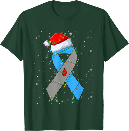 Santa Hat Diabetes Awareness Merry Christmas Lights T-Shirt - T-Shirt | Forest
