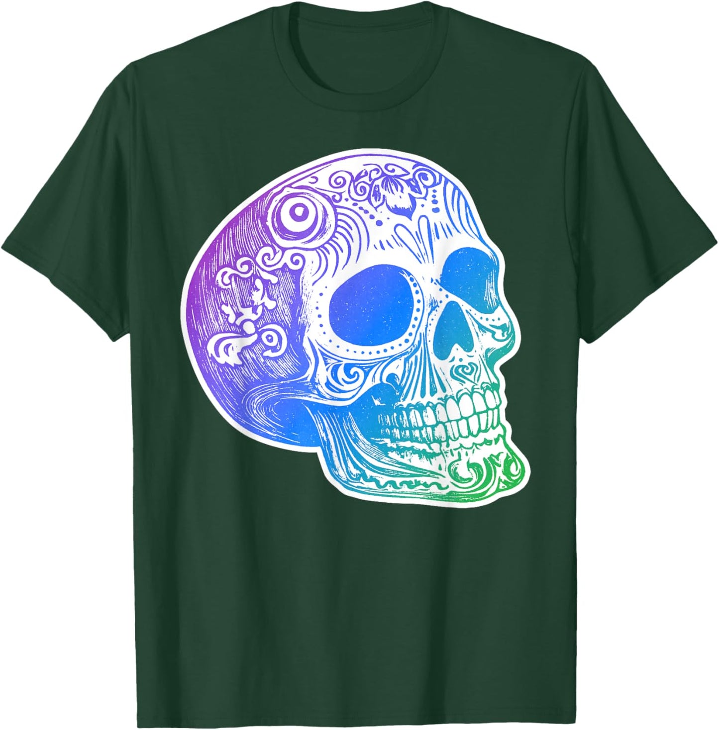 Authentic Calaca Gradient Sugar Skull Design T-Shirt - T-Shirt | Forest