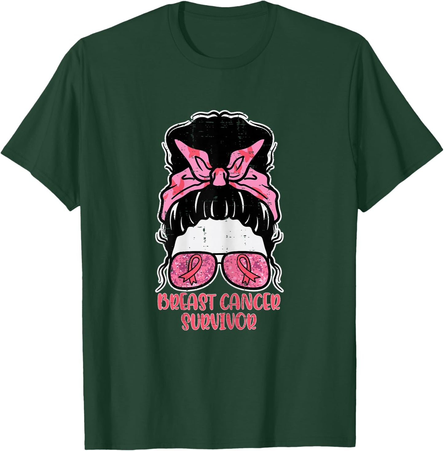 Breast Cancer Survivor Hairbun Breast Cancer Awareness Women T-Shirt - T-Shirt | Forest