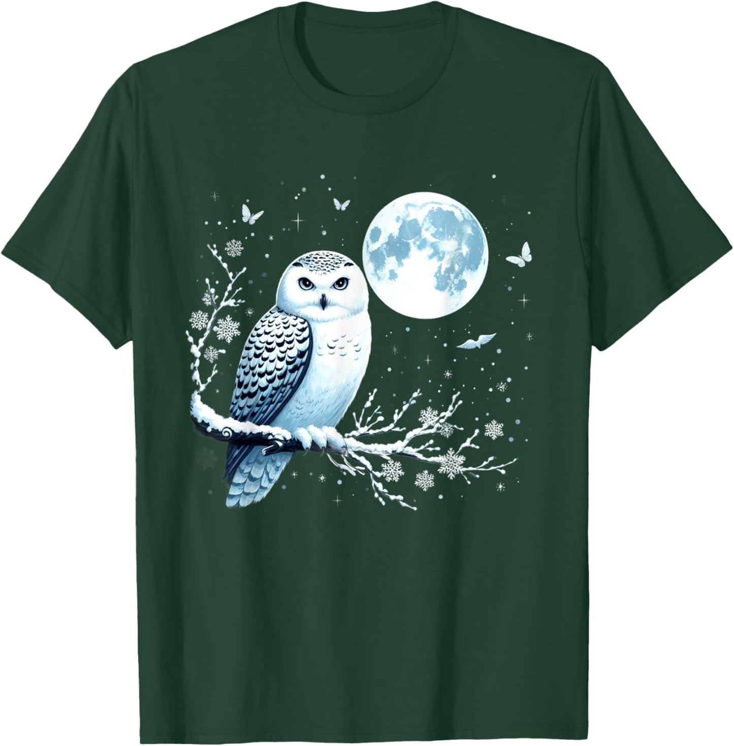 Snowy Owl Moon Snow Falling Snowy Owl Bird Lovers Art T-Shirt - T-Shirt | Forest