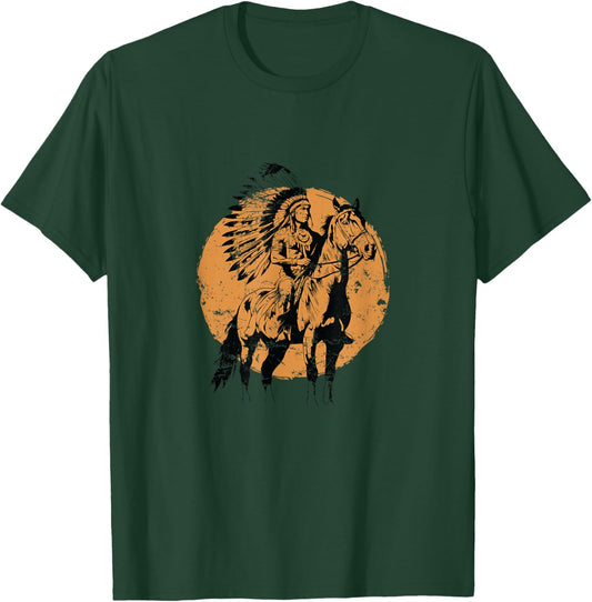 Native American on a Horse T-Shirt - T-Shirt | Forest