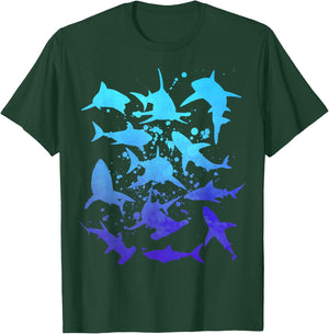 Great White Sharks Hammerhead Shark Diving Lover Graphic T-Shirt - T-Shirt | Forest