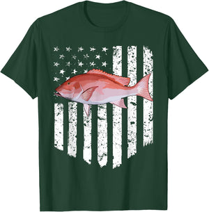 Black White American Flag Snappers 4th Of July Fish T-Shirt - T-Shirt | Forest