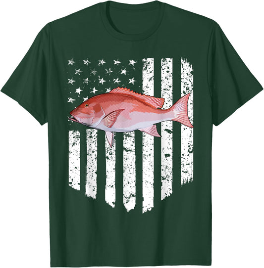 Black White American Flag Snappers 4th Of July Fish T-Shirt - T-Shirt | Forest